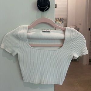 Aritzia Babaton White Ribbed Square Neck top